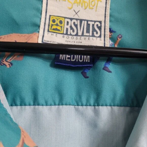 The Roosevelts RSVLTS x Sandlot Button Up Shirt Green Benny Beast Dog Mens M - Picture 5 of 12